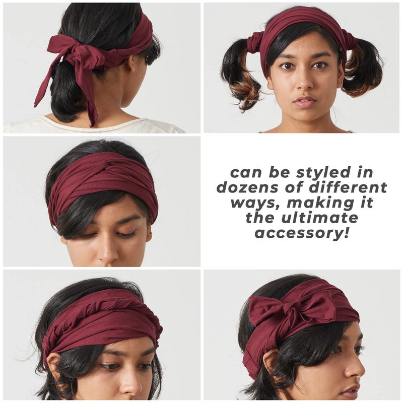 CHARM Japanese Headband Pirate Bandana - Men Ninja Head Wrap Women Hair Band Maroon - Image 3